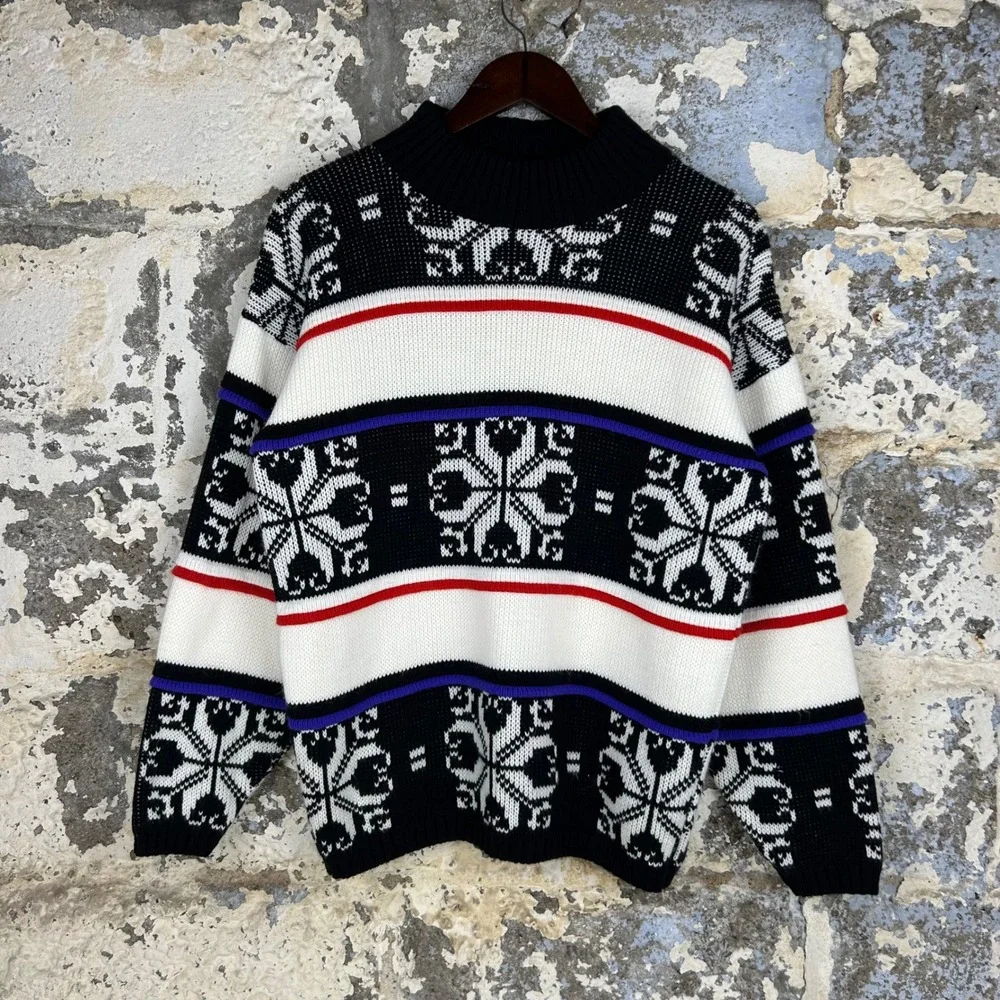 Vintage Adesso Sweater Nordic Snowflake Ski Mock Neck USA Made Medium